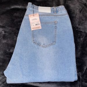 Blue Highwaisted Distressed Split Side Straight Jeans